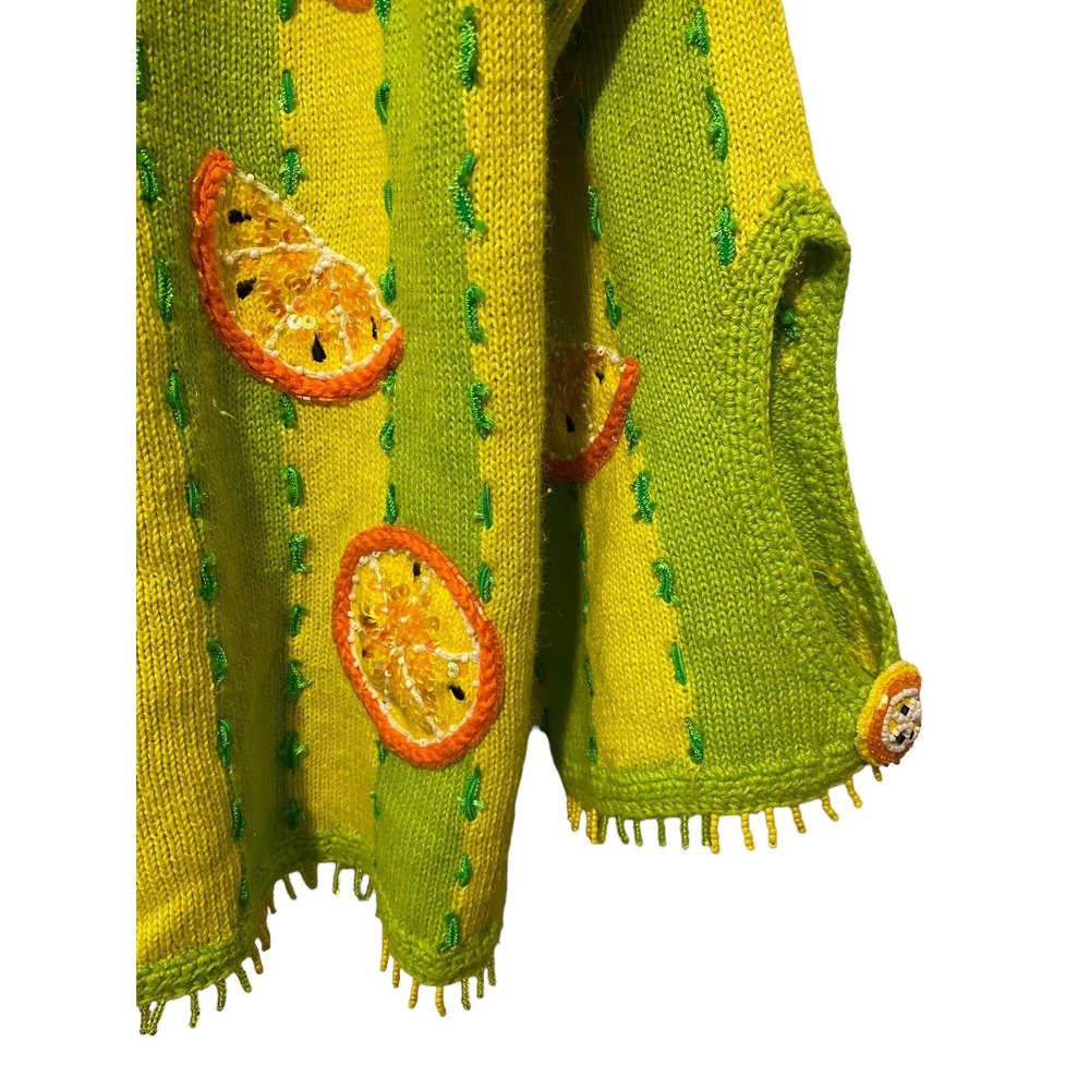 Design Phillip Jane Citrus Orange LEMONS Sequin Sweater M Vintage beaded top - Picture 8 of 12